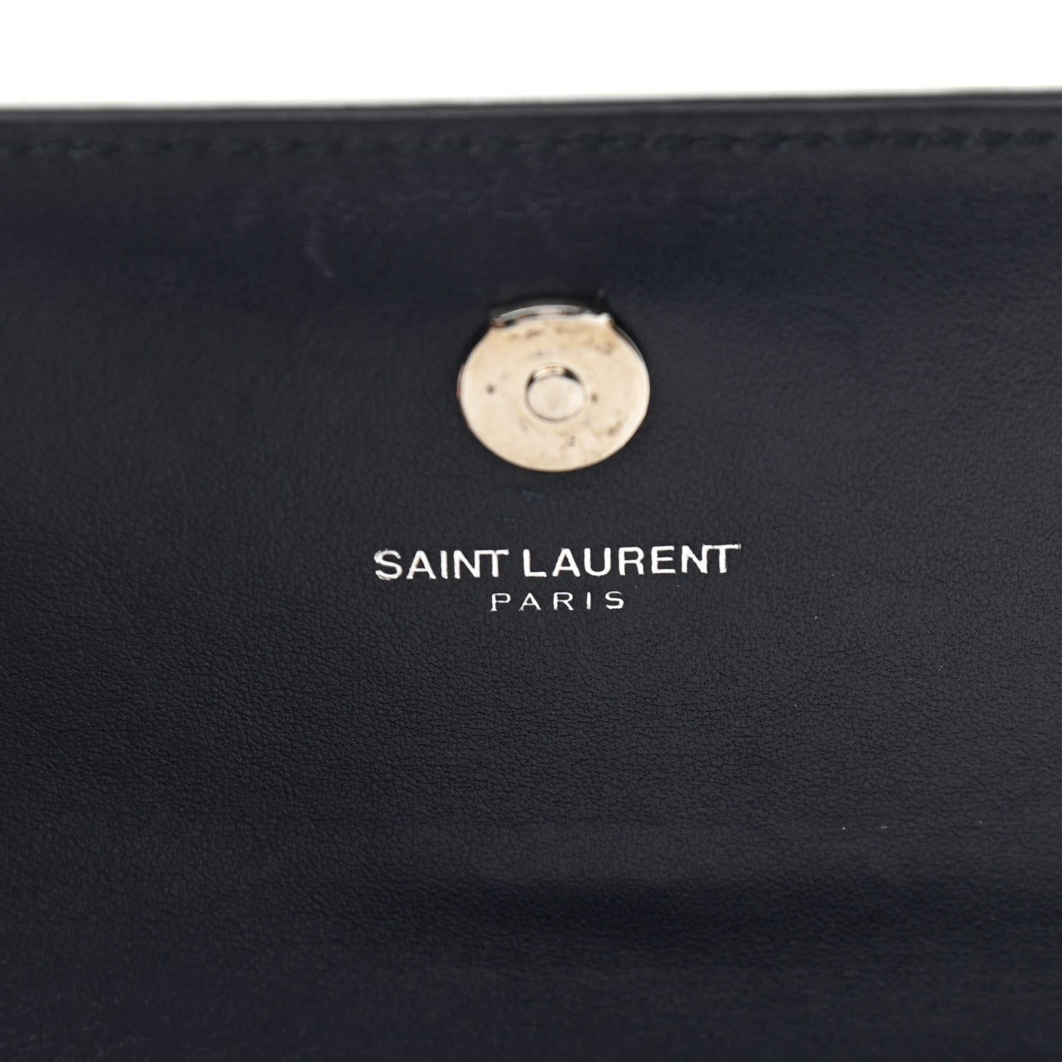 Saint Laurent Calfskin Crocodile Embossed Monogram Sunset Chain Wallet Navy 6 of 10