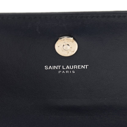 Saint Laurent Calfskin Crocodile Embossed Monogram Sunset Chain Wallet Navy 6 of 10