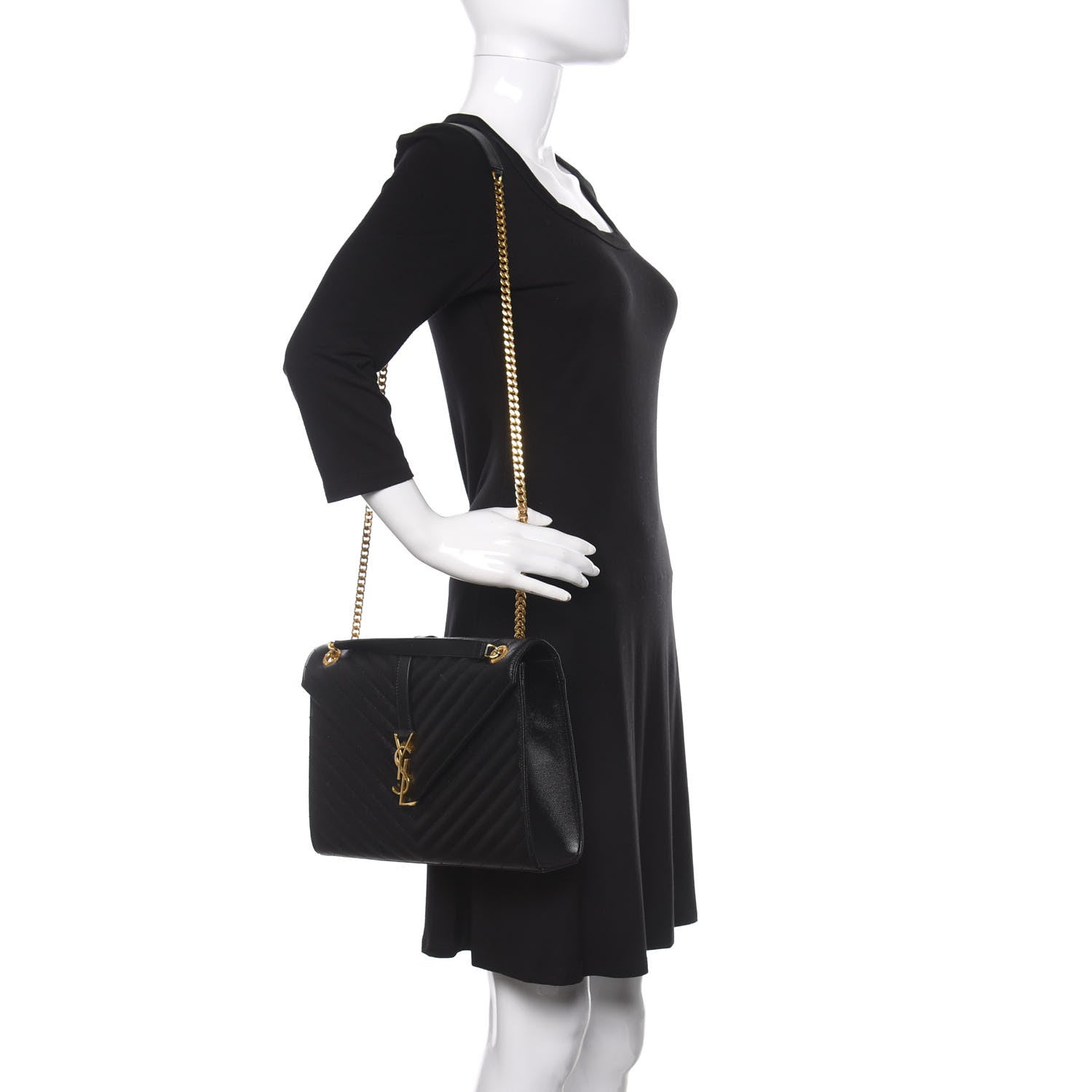 Saint Laurent Grain De Poudre Matelasse Chevron Large Monogram Satchel Black 3 of 13