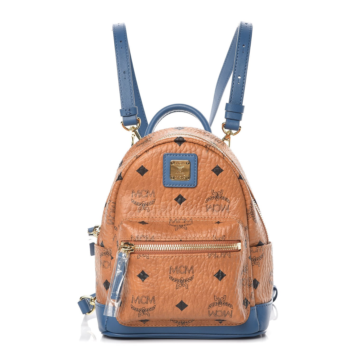 MCM Visetos X-Mini Stark Backpack Cognac Blue 1 of 9