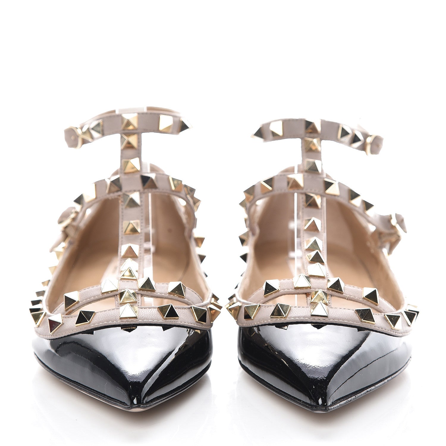 Valentino Garavani Patent Rockstud Cage Ballerina Flats 37 Black Poudre 2 of 14
