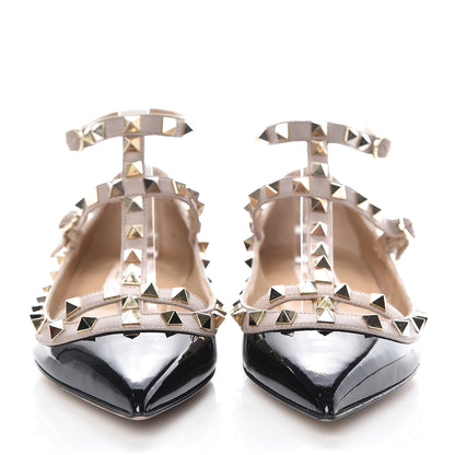 Valentino Garavani Patent Rockstud Cage Ballerina Flats 37 Black Poudre 2 of 14