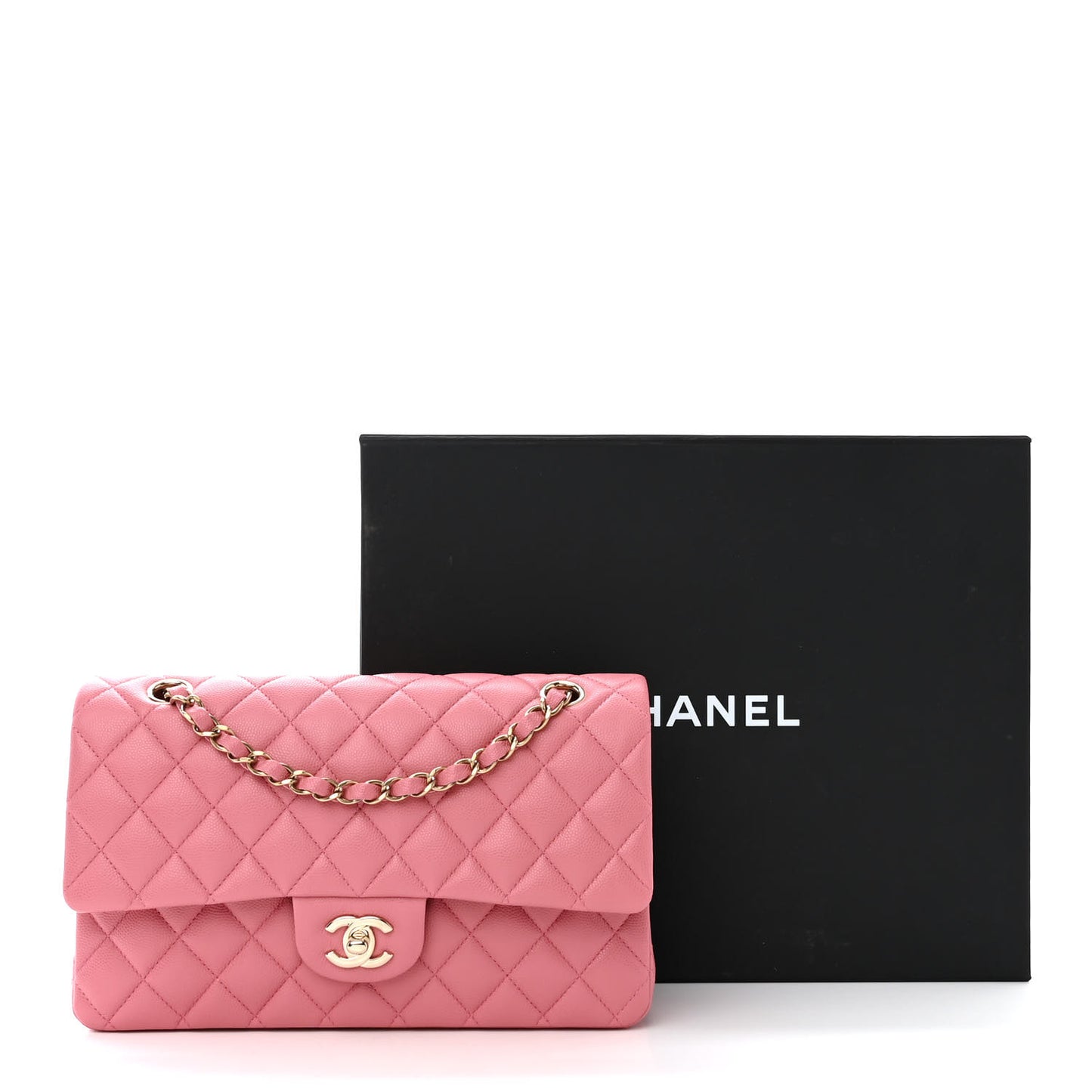 Caviar Quilted Medium Double Flap Pink