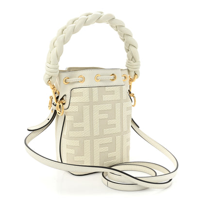 Fendi Canvas Nappa F is Fendi FF Embroidered Mini Mon Tresor Bucket Bag White Ice 3 of 7
