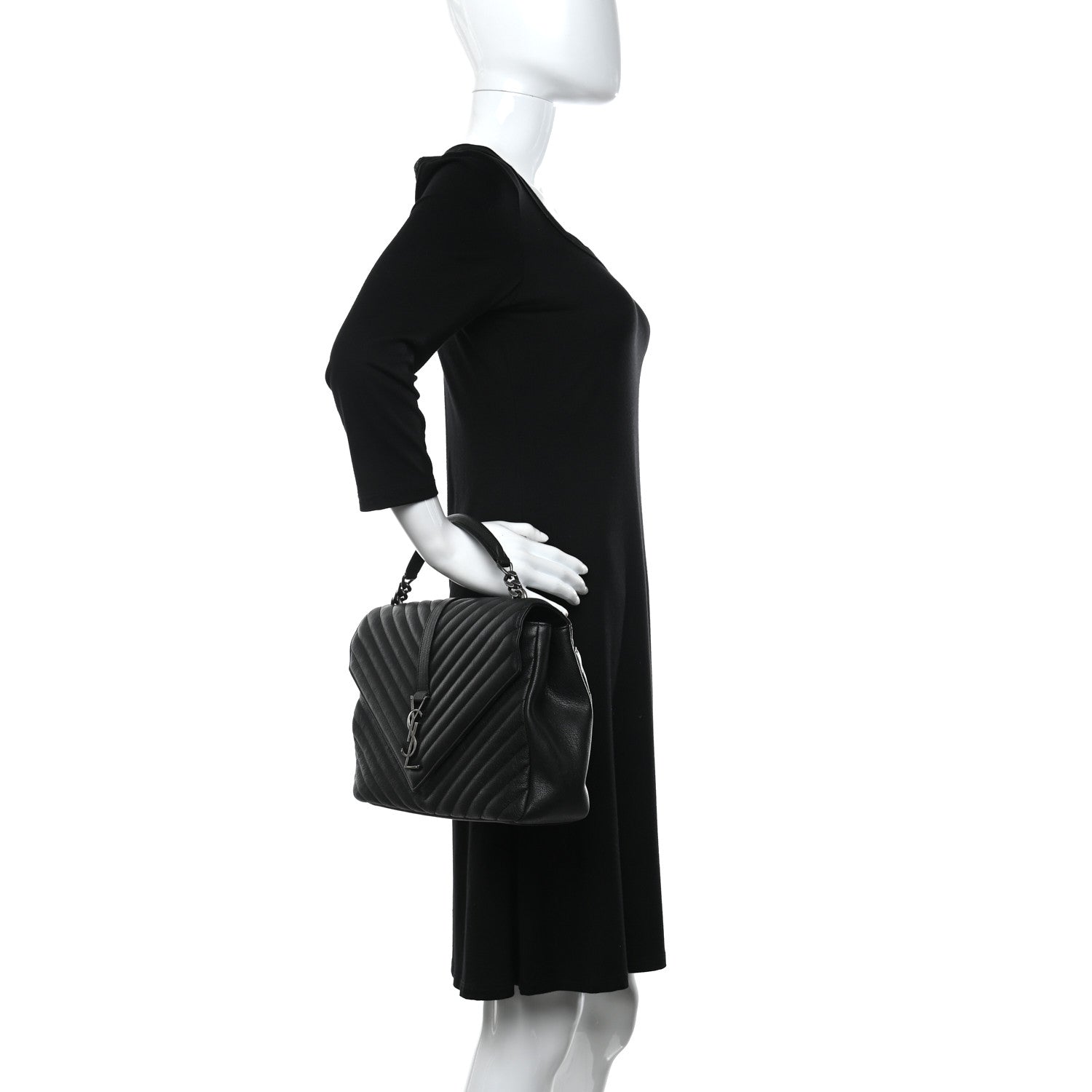 Saint Laurent Sheepskin Matelasse Chevron Monogram Large College Satchel Black 3 of 11