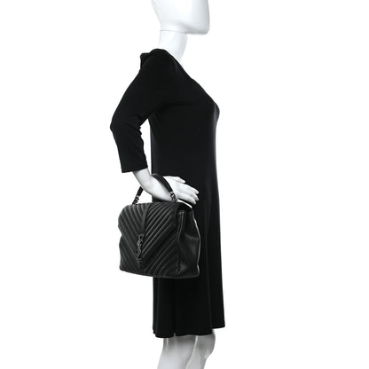 Saint Laurent Sheepskin Matelasse Chevron Monogram Large College Satchel Black 3 of 11