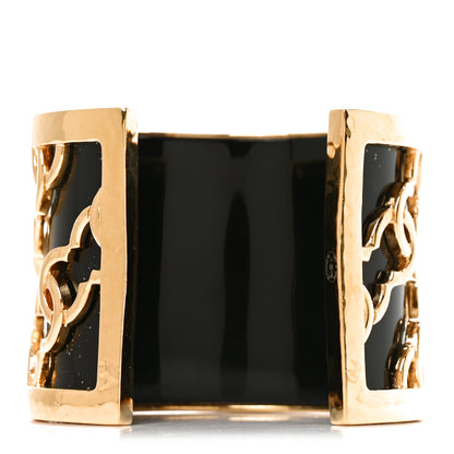 Chanel Resin Metal CC Cuff Bracelet Gold Black 3 of 4