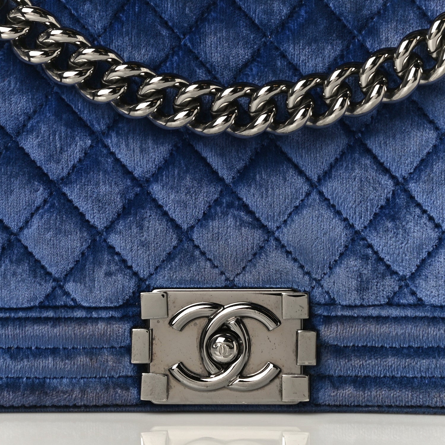 Chanel Velvet Quilted Medium Boy Flap Blue 8 of 16