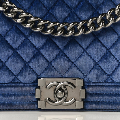 Chanel Velvet Quilted Medium Boy Flap Blue 8 of 16