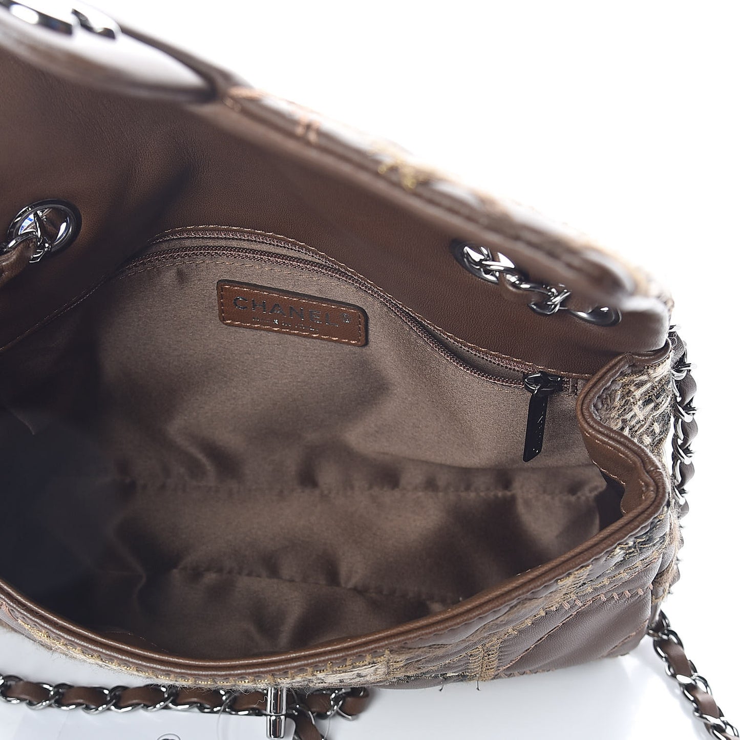 Lambskin Tweed Stitched Quilted Patch Medium Flap Brown