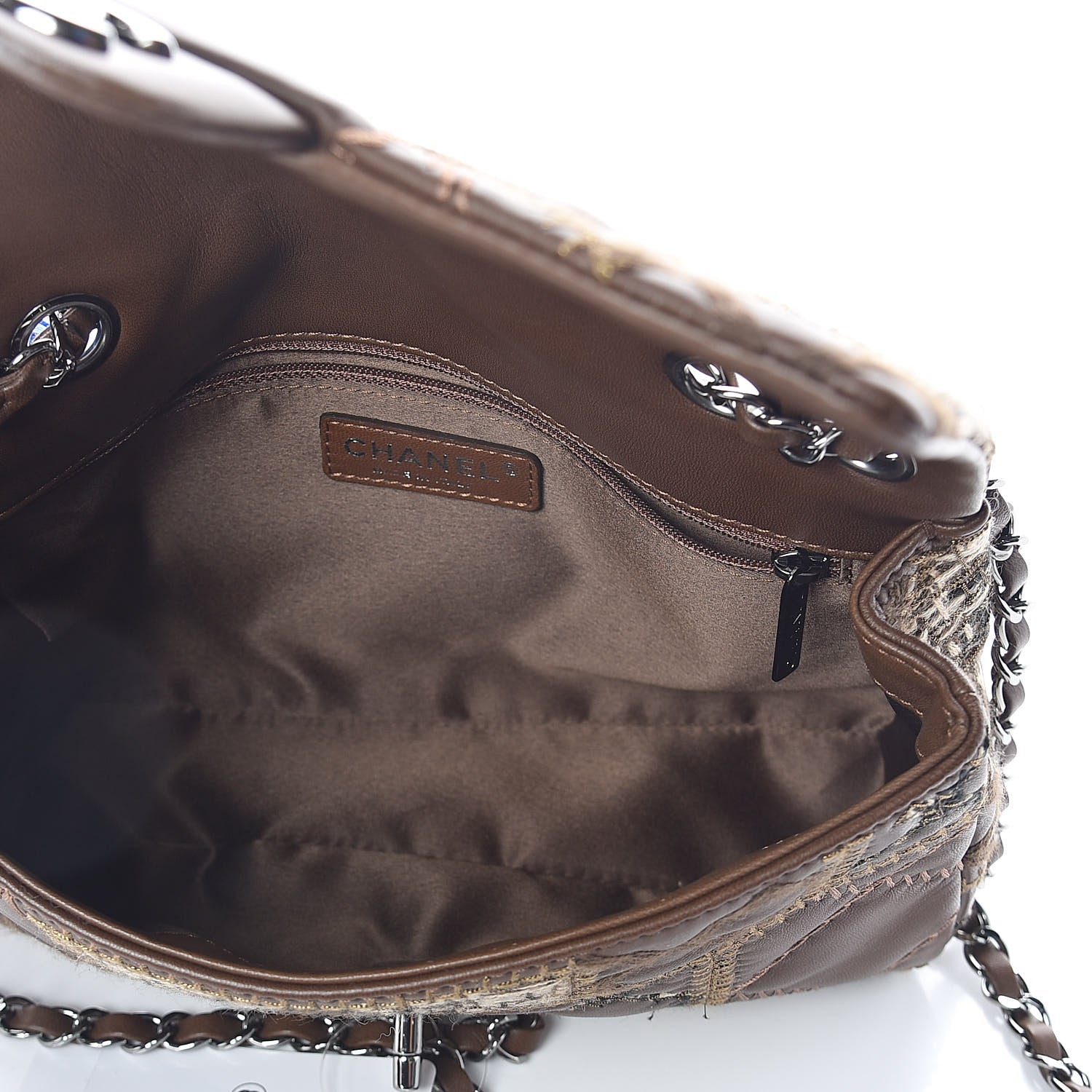 Chanel Lambskin Tweed Stitched Quilted Patch Medium Flap Brown 5 of 10