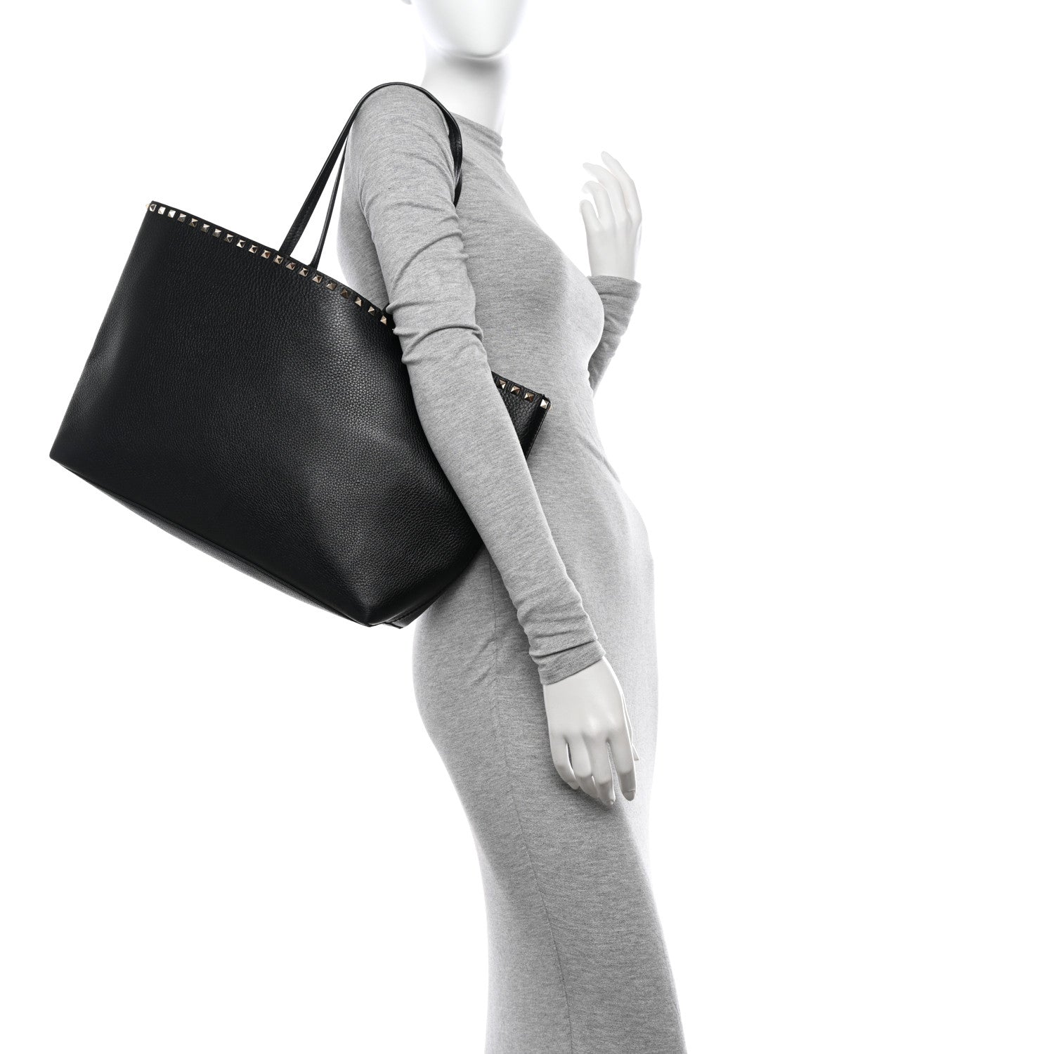Valentino Garavani Grained Calfskin Rockstud Shoulder Tote Black 2 of 13