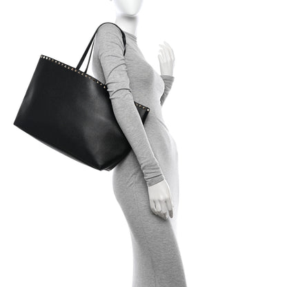 Valentino Garavani Grained Calfskin Rockstud Shoulder Tote Black 2 of 13