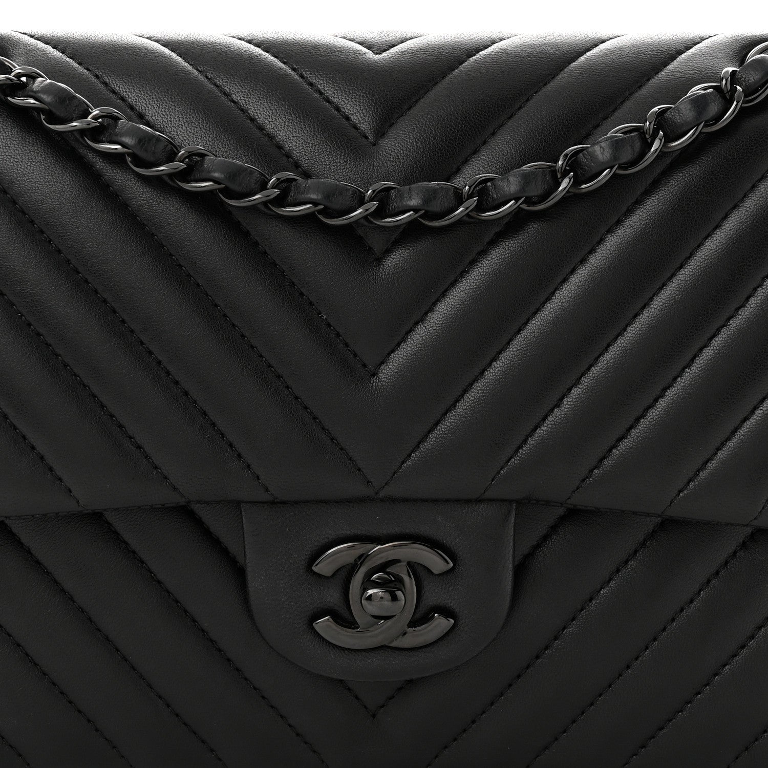 Chanel Lambskin Chevron Quilted Medium Double Flap So Black 8 of 11