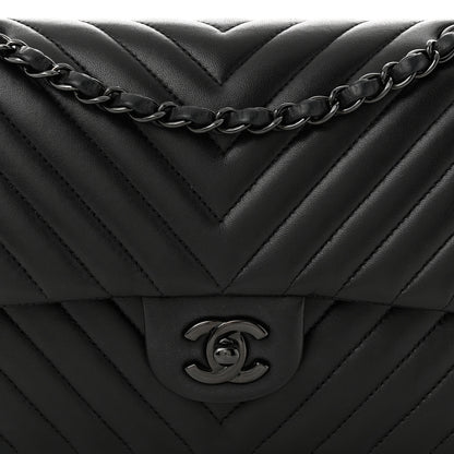Chanel Lambskin Chevron Quilted Medium Double Flap So Black 8 of 11