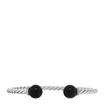 David Yurman Sterling Silver Diamond Onyx 9mm Solari Bracelet 1 of 3