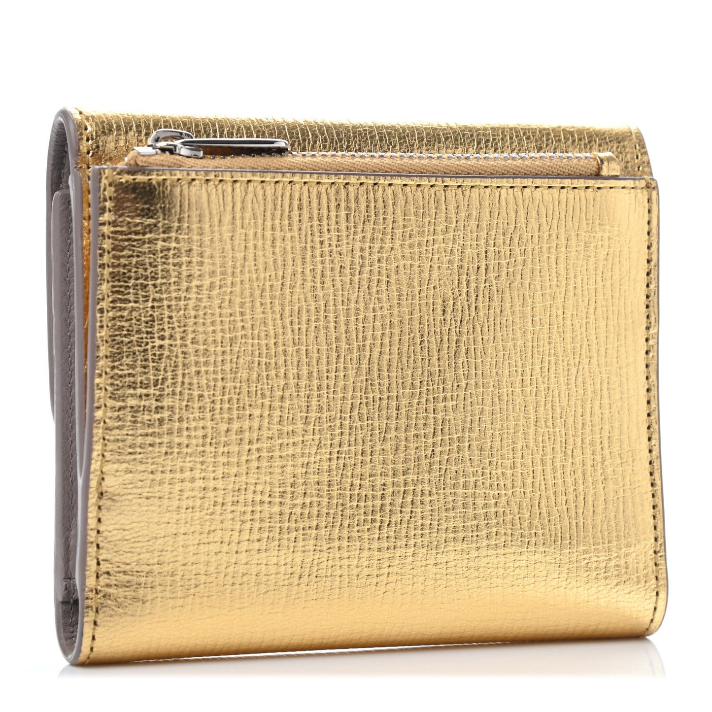 Metallic Goatskin Diorever Tri-Fold Wallet Gold