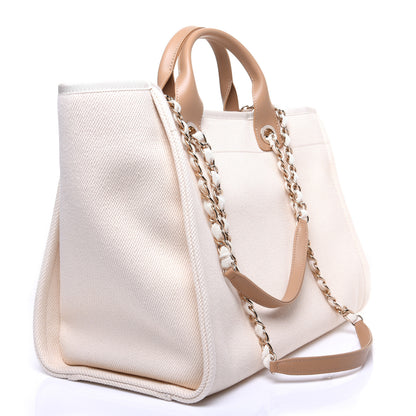 Chanel Canvas Pearl Medium Deauville Tote Ecru Beige 3 of 12