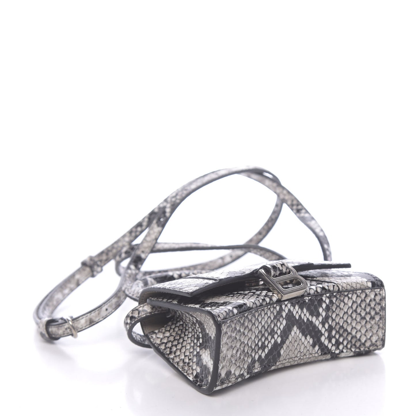 Shiny Calfskin Python Effect Hourglass Top Handle Bag Mini Black White