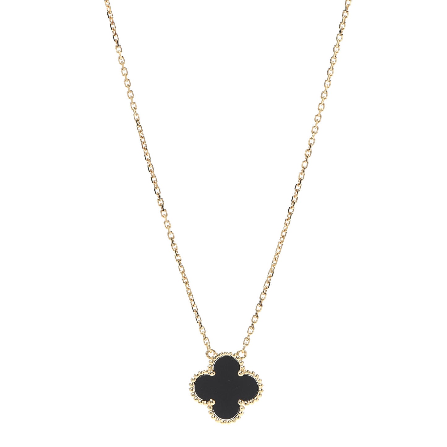 18K Yellow Gold Black Onyx Vintage Alhambra Pendant Necklace