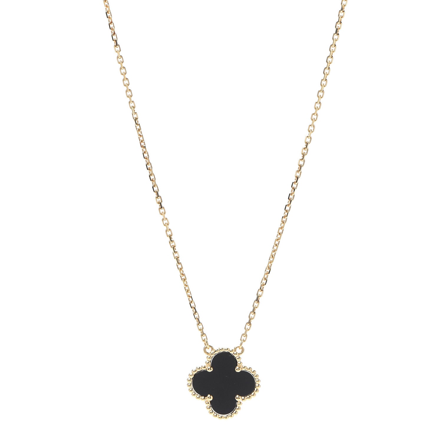 Van Cleef & Arpels 18K Yellow Gold Black Onyx Vintage Alhambra Pendant Necklace 1 of 8