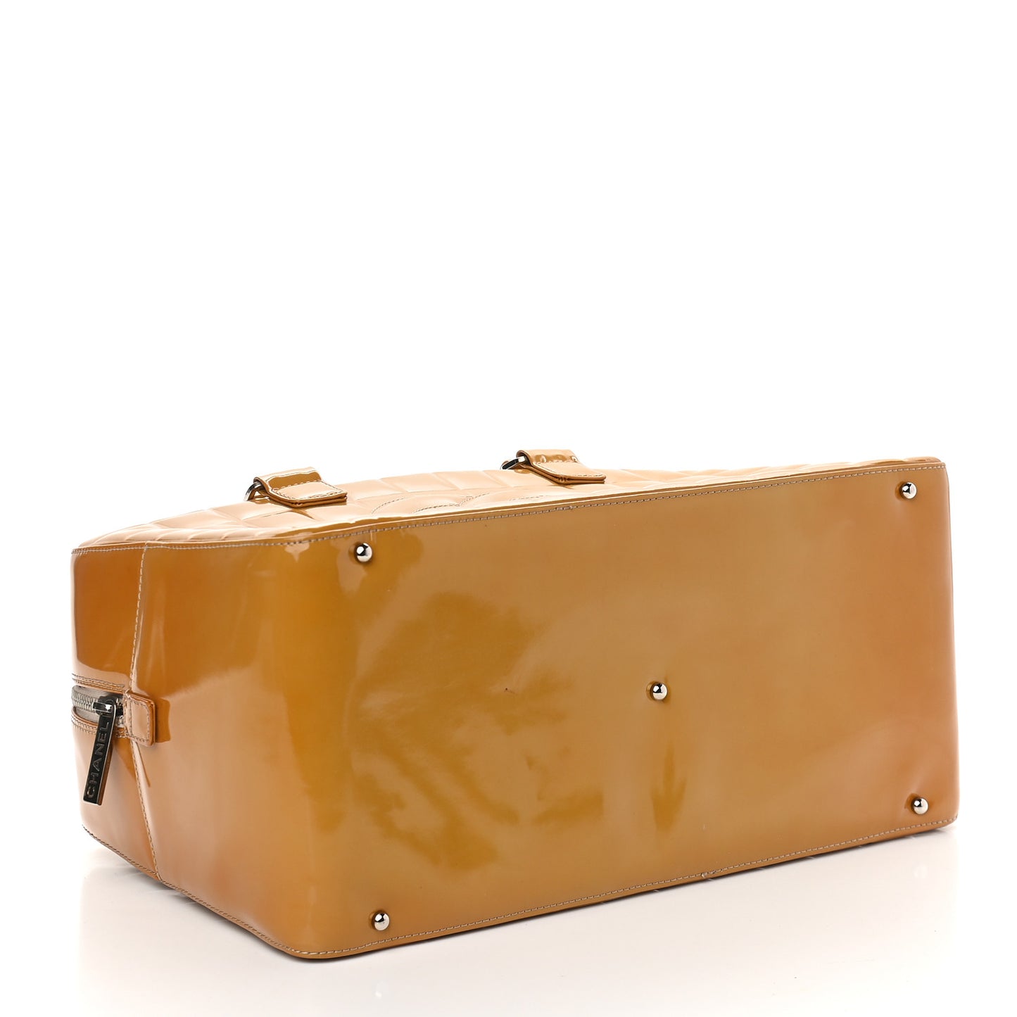 Patent Quilted Chocolate Bar Bowler Beige