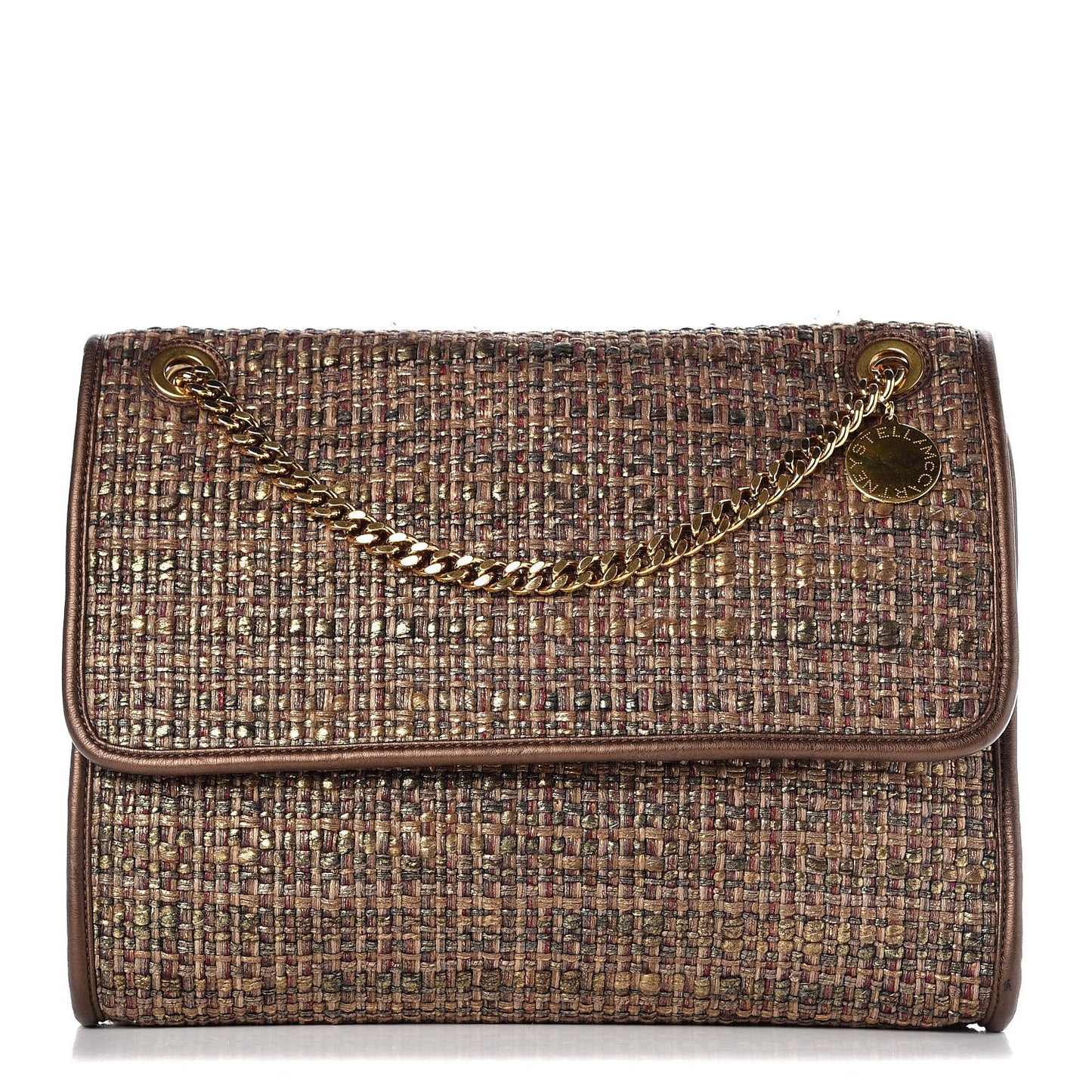 Metallic Woven Boucle Fold Over Falabella Shoulder Bag Gold