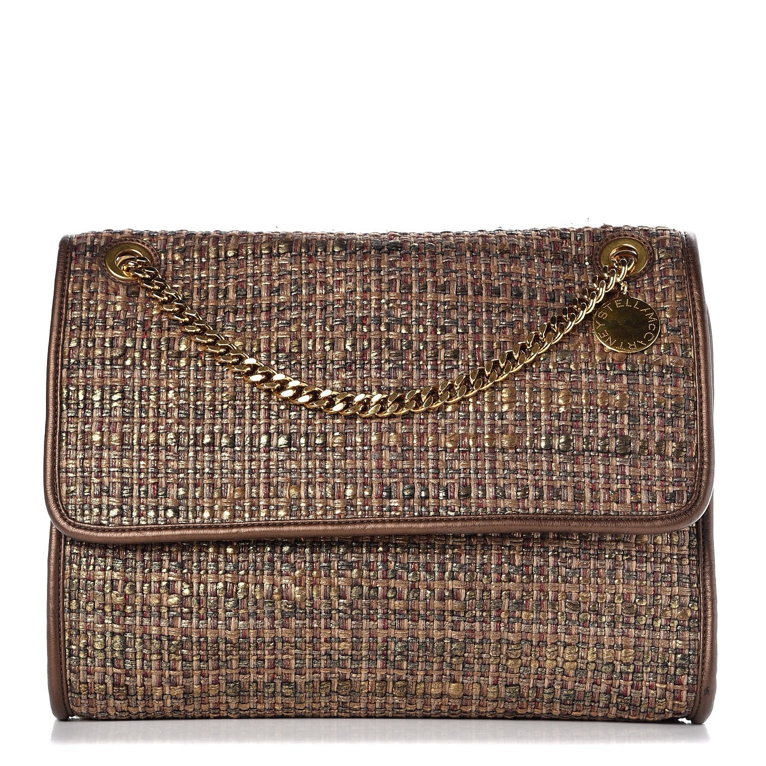 Stella McCartney Metallic Woven Boucle Fold Over Falabella Shoulder Bag Gold 1 of 9