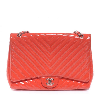 Chanel Patent Chevron Maxi Single Flap Persimmon 1 of 10