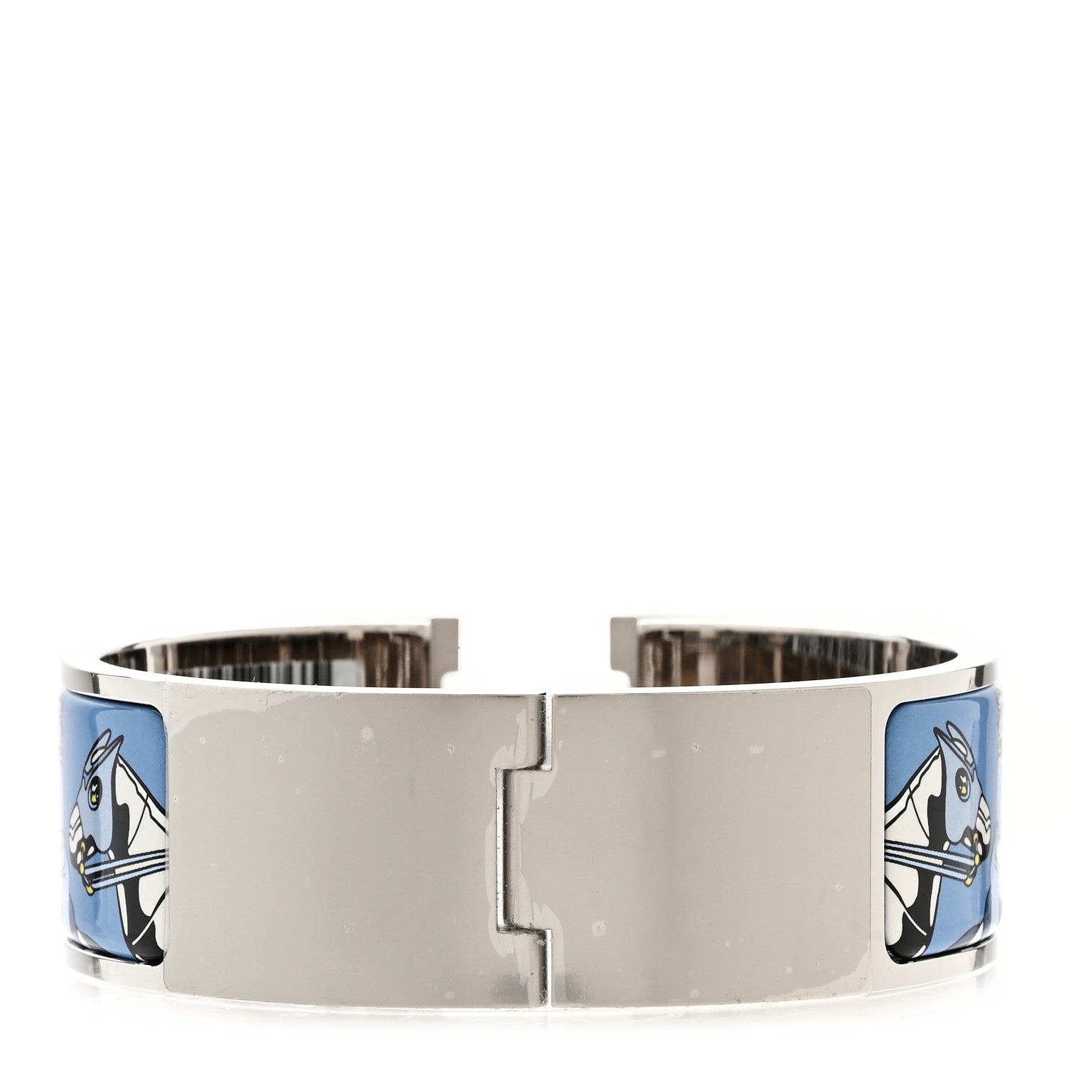 Hermes Enamel Printed Wide Les Mustangs II Clic Clac H Bracelet PM Ecume 3 of 8