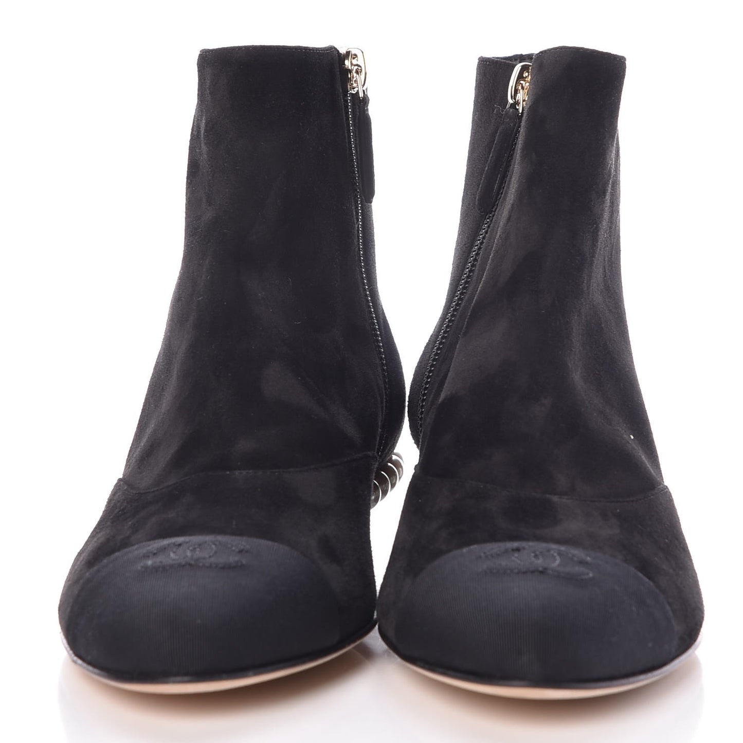 Suede Calfskin Pearl Cap Toe Short Boots 38 Black