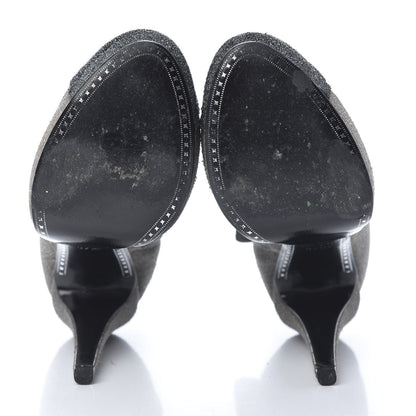 Chanel Glitter Suede Cap Toe Short Boots 37.5 Taupe Black 5 of 10