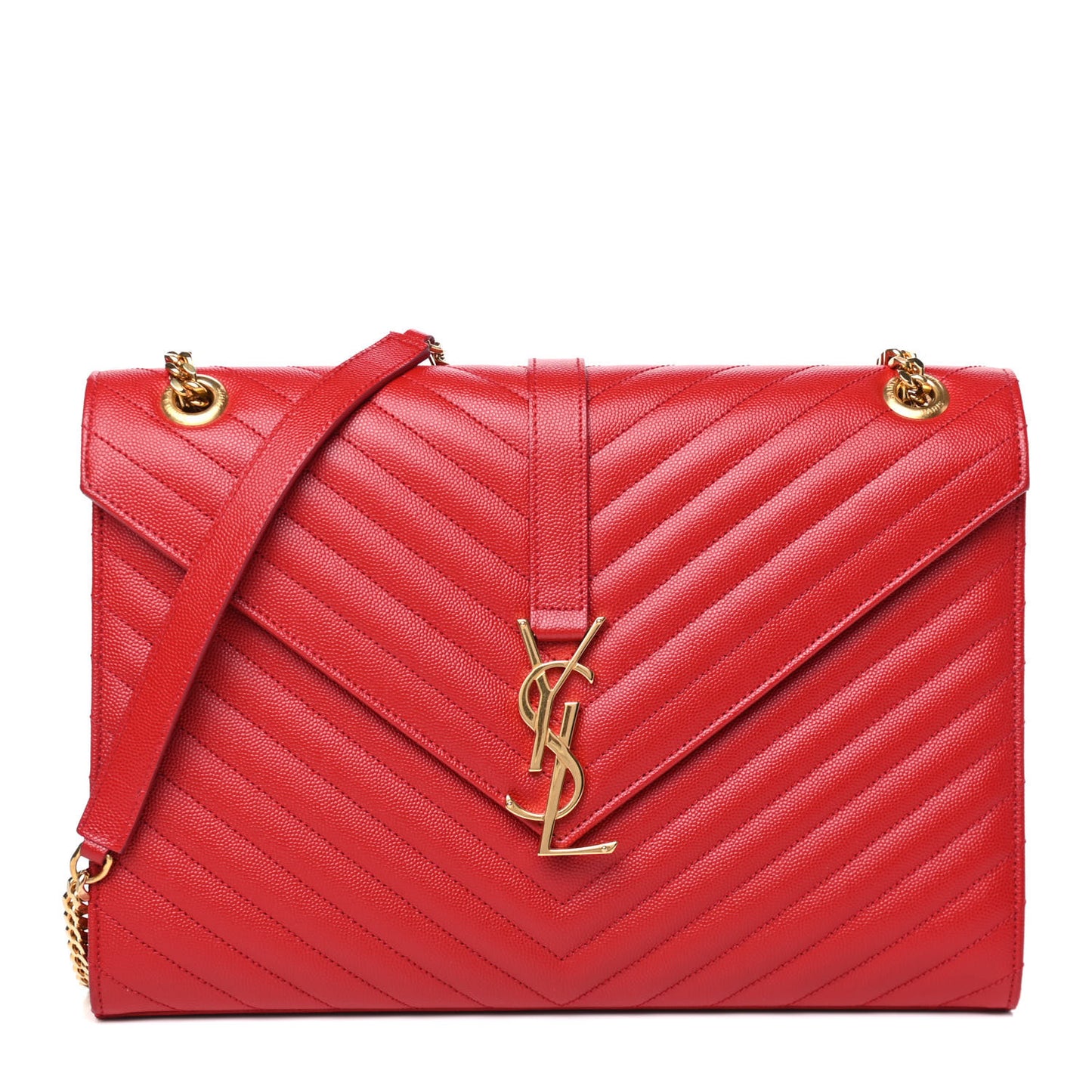 Grain De Poudre Matelasse Chevron Large Monogram Satchel Lipstick Red