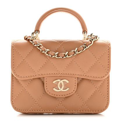 Chanel Lambskin Quilted Top Handle Flap Coin Purse With Chain Beige 1 of 14