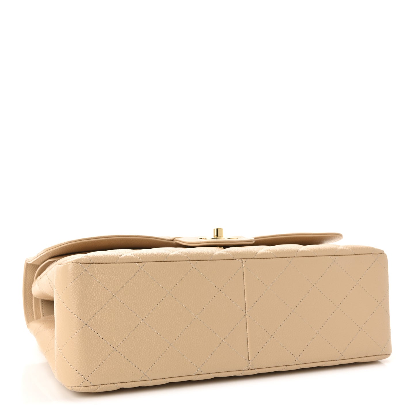 Caviar Quilted Jumbo Double Flap Beige