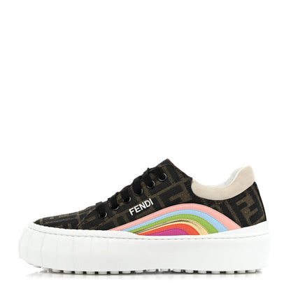 Fendi Fabric Jacquard FF Rainbow Womens Fendi Force Low-Top Sneakers 37.5 Tobacco Black White Multicolor 1 of 9