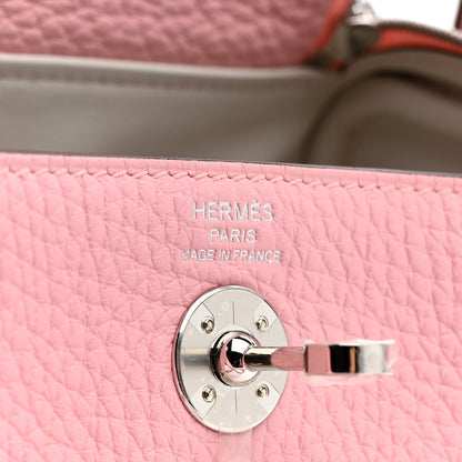Hermes Taurillon Clemence Verso Mini Lindy 20 Rose Sakura Gris Perle 6 of 10