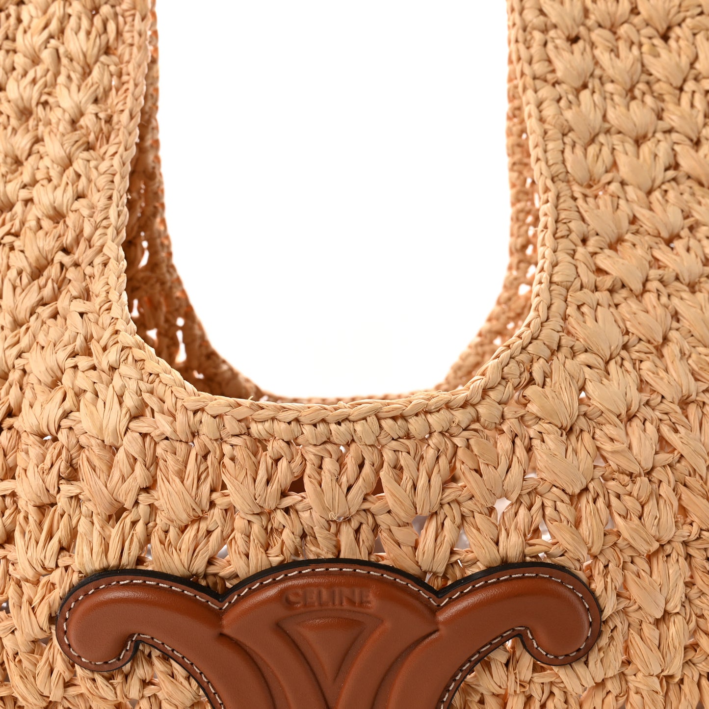 Raffia Calfskin Triomphe Panier Hobo Bag Natural Tan