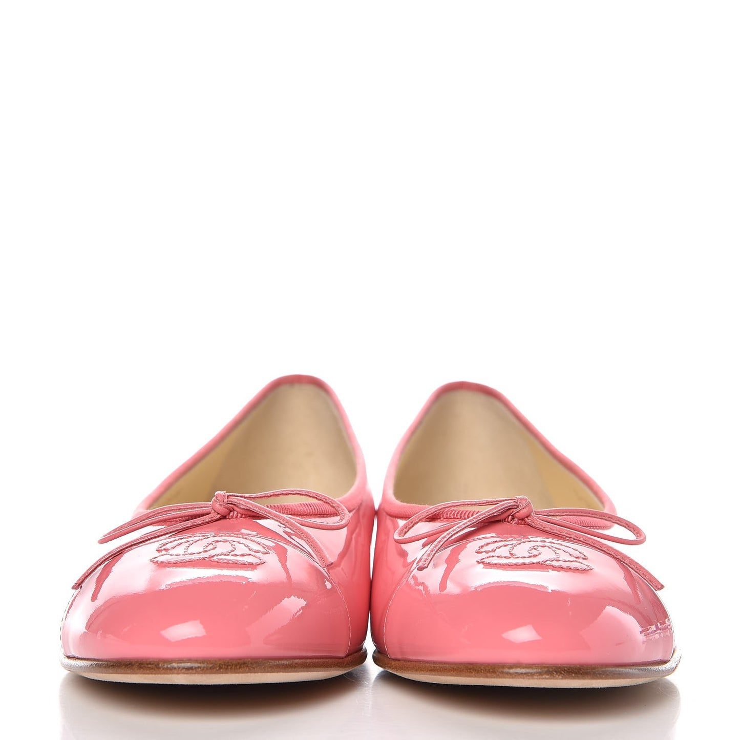 Patent Calfskin CC Cap Toe Ballerina Flats 39.5 Light Pink