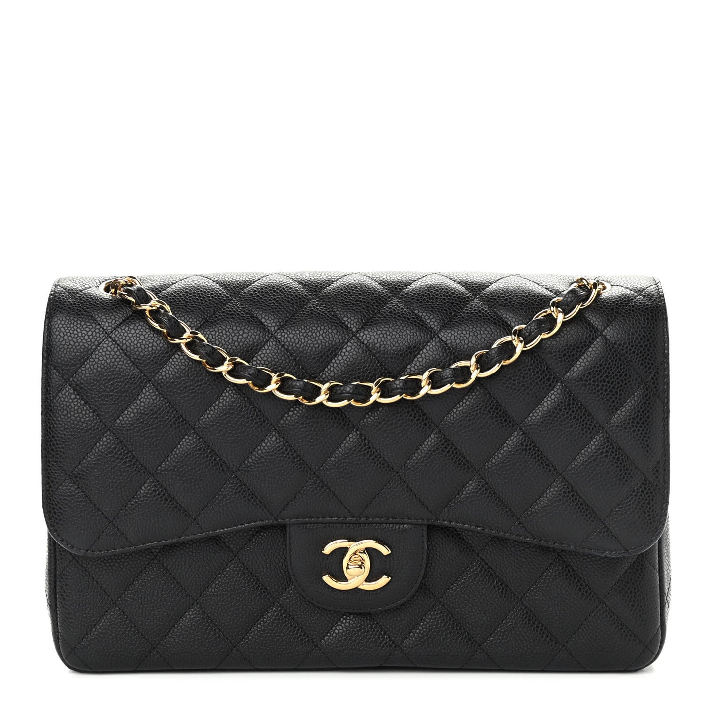 Caviar Quilted Jumbo Double Flap Black