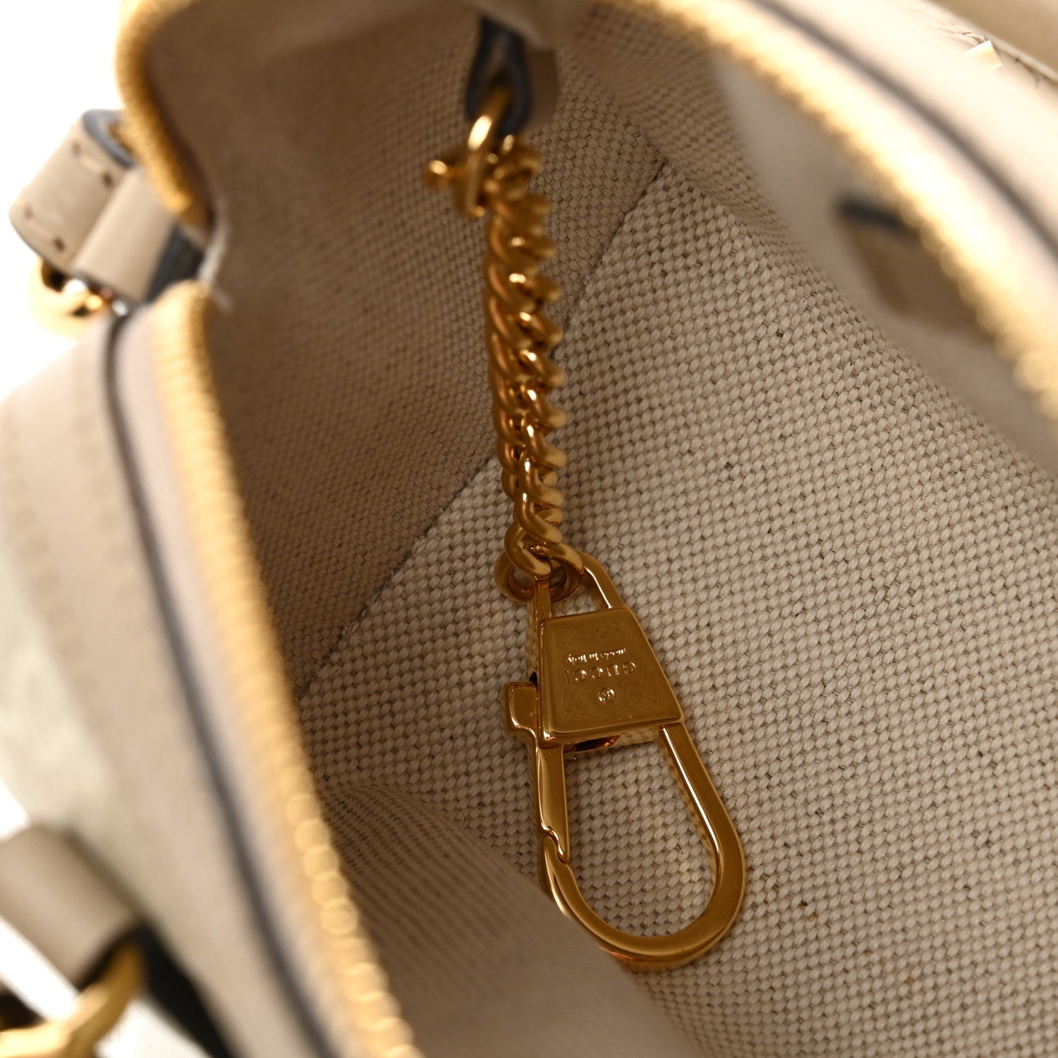 Gucci GG Supreme Monogram Textured Dollar Calfskin Web Super Mini Ophidia Top Handle Bowler Bag Beige Mystic White Oatmeal 10 of 11