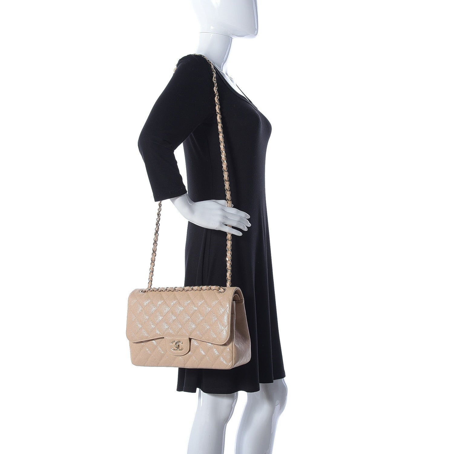 Chanel Iridescent Caviar Quilted Jumbo Double Flap Beige 2 of 10