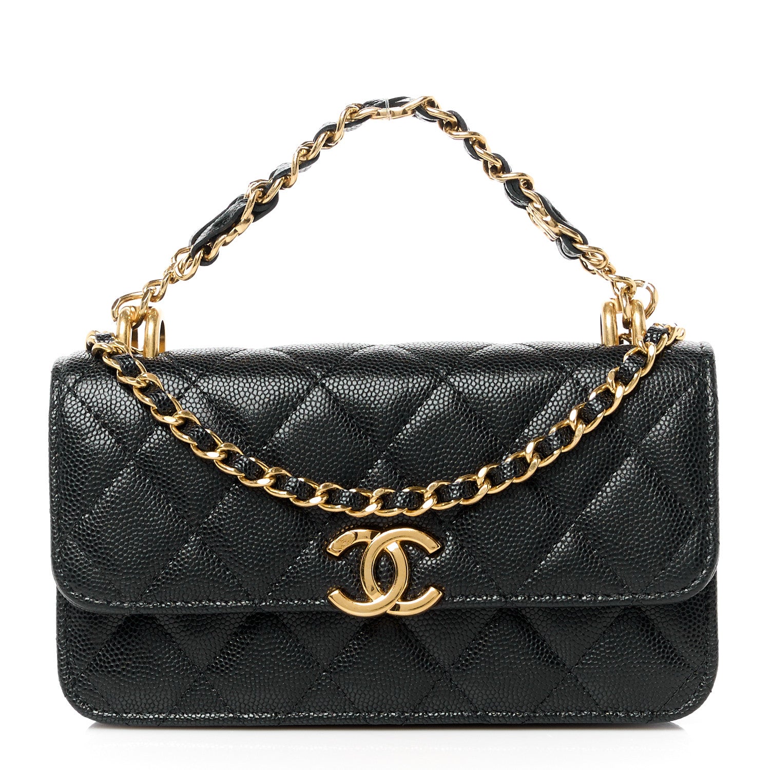 Chanel Caviar Quilted Coco First Phone Holder With Chain Black 1 of 11