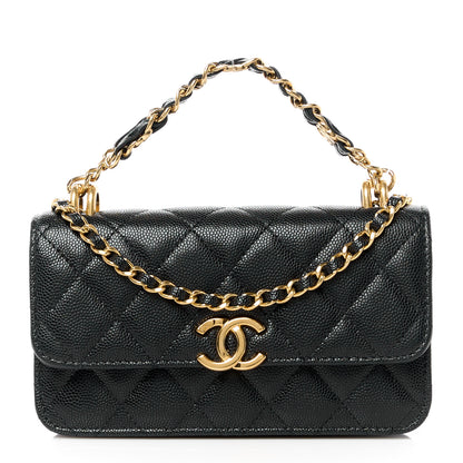 Chanel Caviar Quilted Coco First Phone Holder With Chain Black 1 of 11