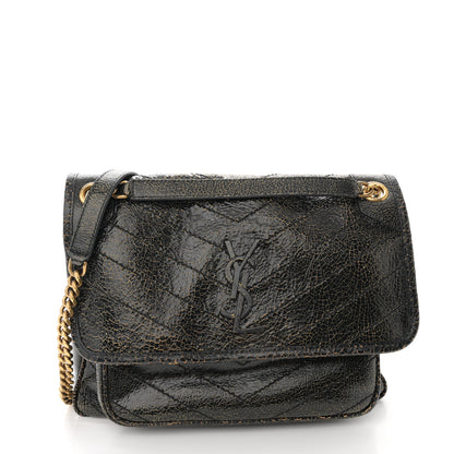 Saint Laurent Crinkled Calfskin Matelasse Monogram Medium Niki Chain Satchel Black Ocra 1 of 13