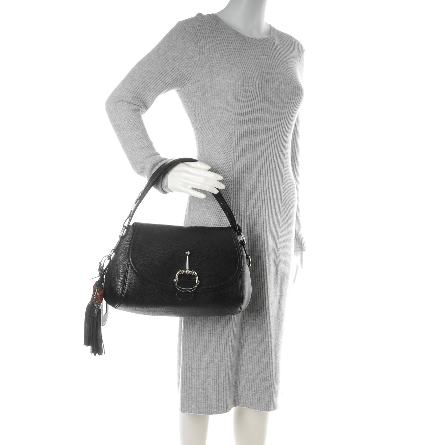 Pebbled Calfskin Medium Techno Horsebit Shoulder Flap Bag Black