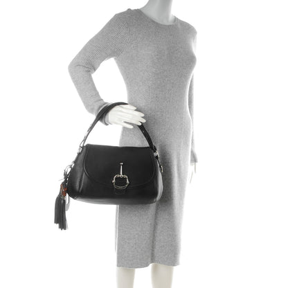 Gucci Pebbled Calfskin Medium Techno Horsebit Shoulder Flap Bag Black 2 of 7