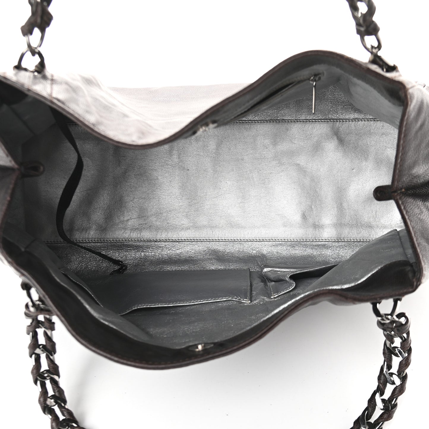 Glazed Caviar Large East West Modern Chain Tote Brown