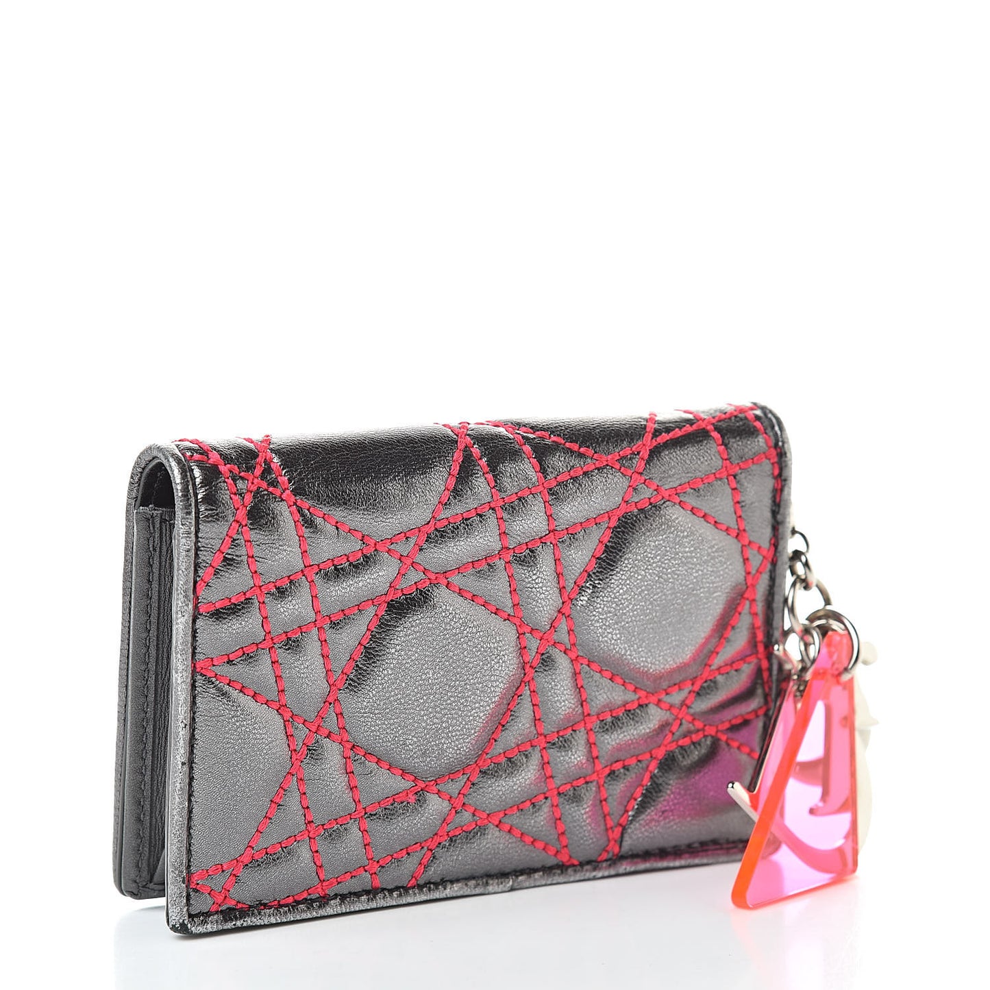 Metallic Lambskin Cannage Anselm Reyle Lady Dior Card Holder Gunmetal