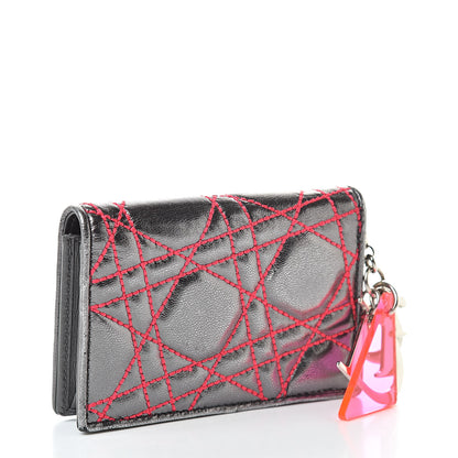 Christian Dior Metallic Lambskin Cannage Anselm Reyle Lady Dior Card Holder Gunmetal 3 of 13
